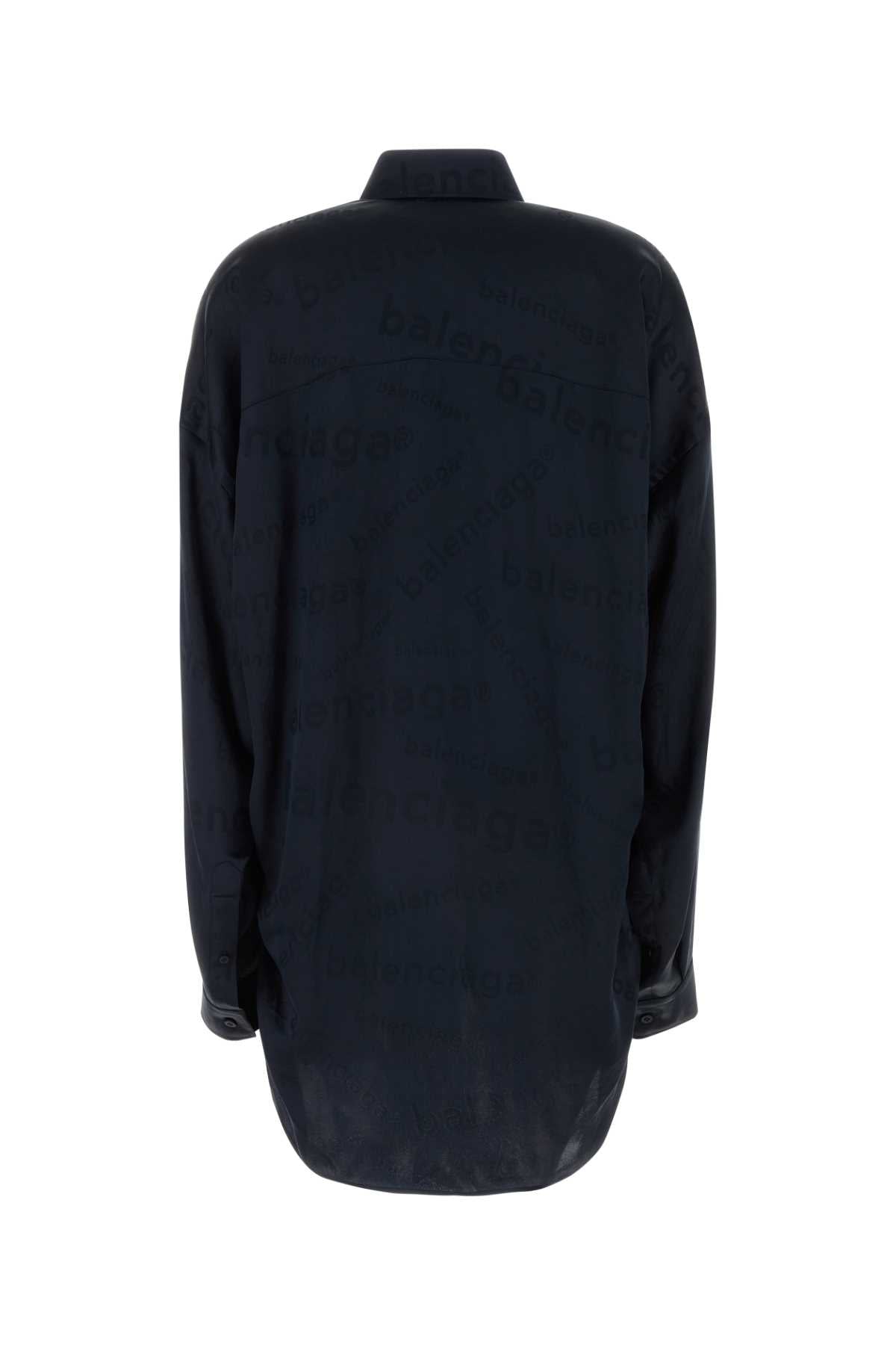 Balenciaga バレンシアガミッドナイトブルーシルク特大シャツ - Image 2