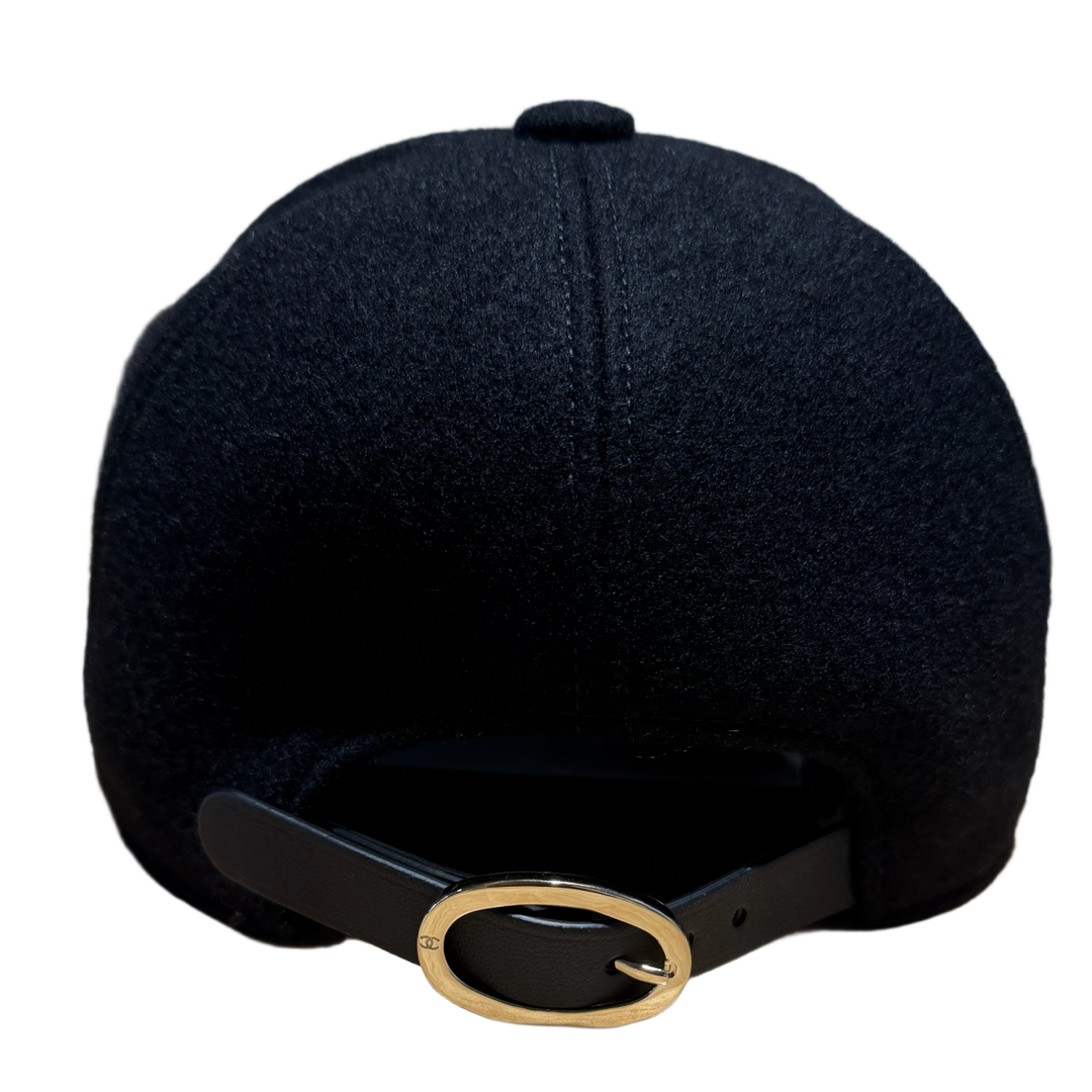 CHANEL CC CASHMERE AND LAMBSKIN 26C ADJUSTABLE BASEBALL HAT