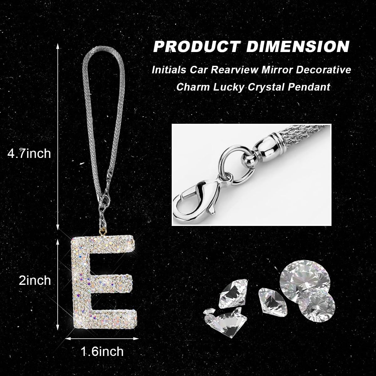 Adorno Inicial Brillante para Espejo Retrovisor de Automóvil, Bonito Colgante de Letra de Cristal, Colgador de Retrovisor de la Suerte, Accesorios para Colgar Espejo Automotriz, Decoración