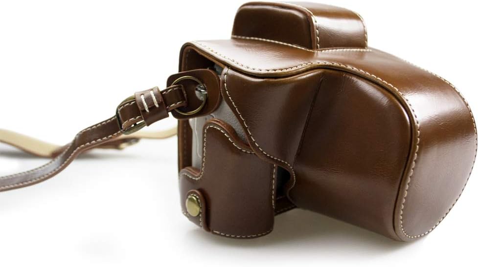 kinokoo Camera Bag for Canon EOS Kiss M/EOS Kiss M2/EOS M50/EOS M50 Mark 2 Camera Bag for 15-45mm Lens Replacement Battery Tripod Screw Hole PU Leather Full Protection with Shoulder Strap (Brown)