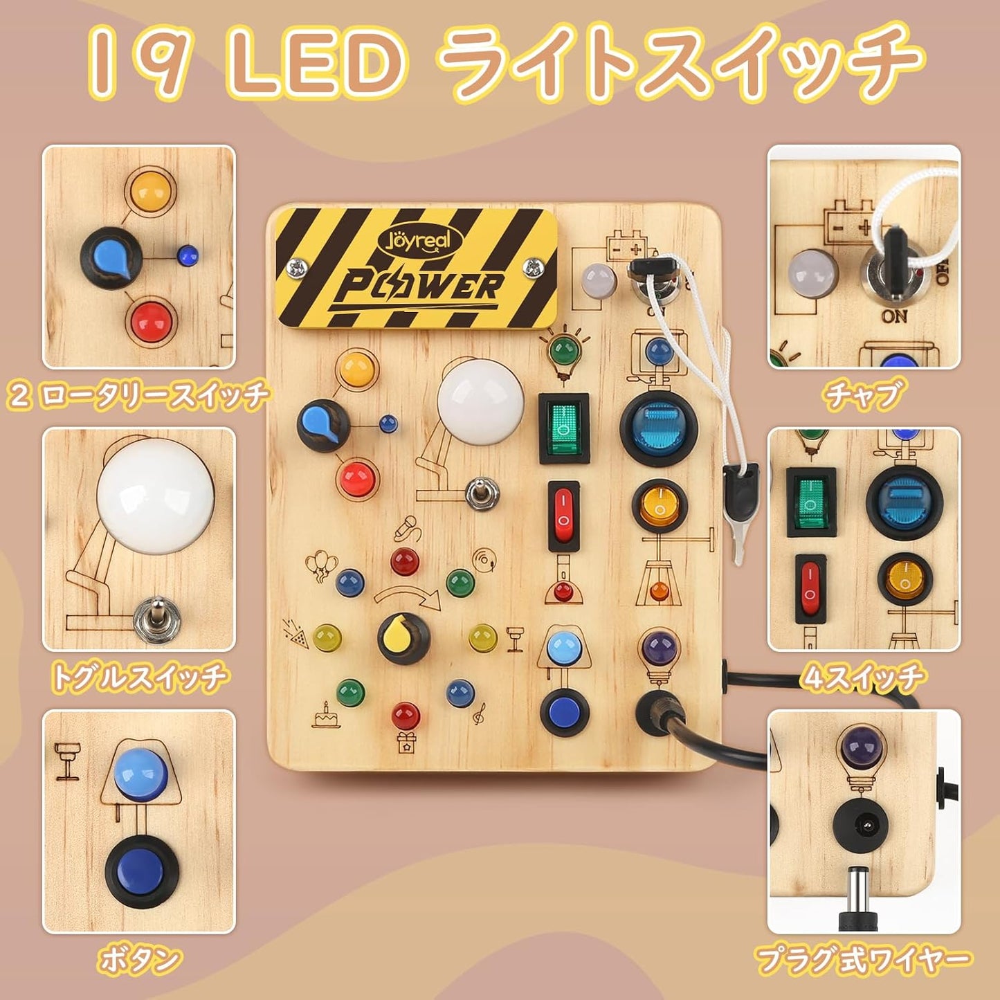 Joyreal Montessori Busy Board Educational Toy, 1 / 2 / 3 Years Old Birthday Gift, Boys, Girls, Educational Toy, LED Toy, Fingertip Education, Early Development