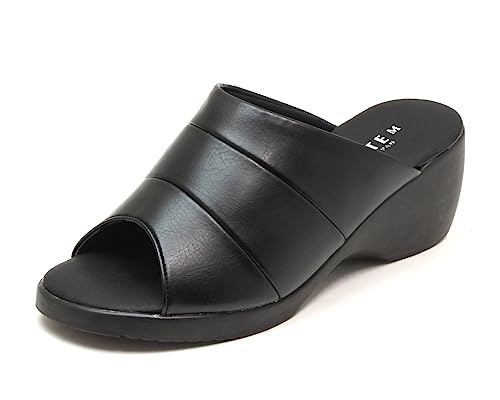 Made in Japan, Women's Open Toe Sandals, Soft, Beautiful Legs Wedge Sole, Black