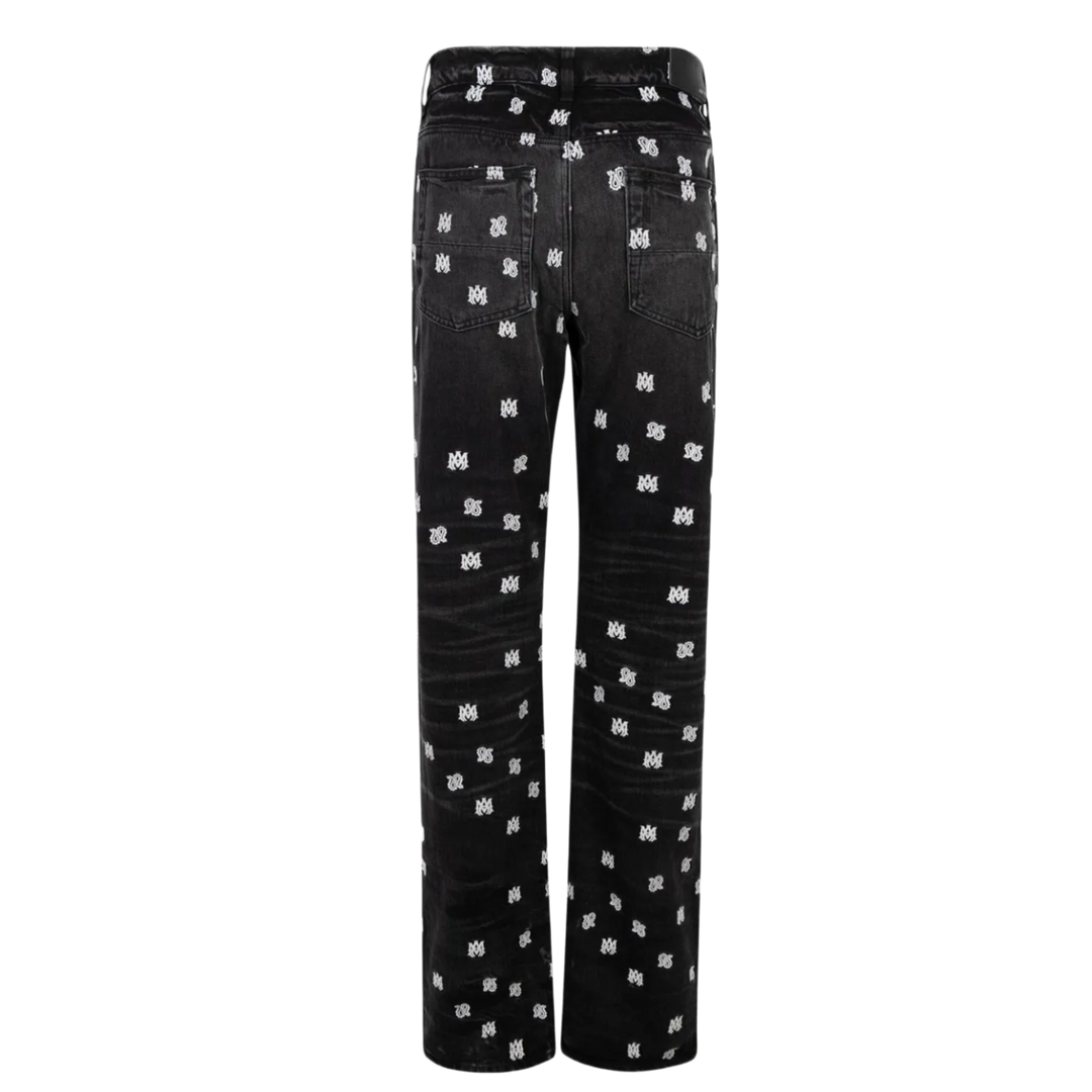 AMIRI MA PAISLEY EMBLEM BLACK STRAIGHT JEANS