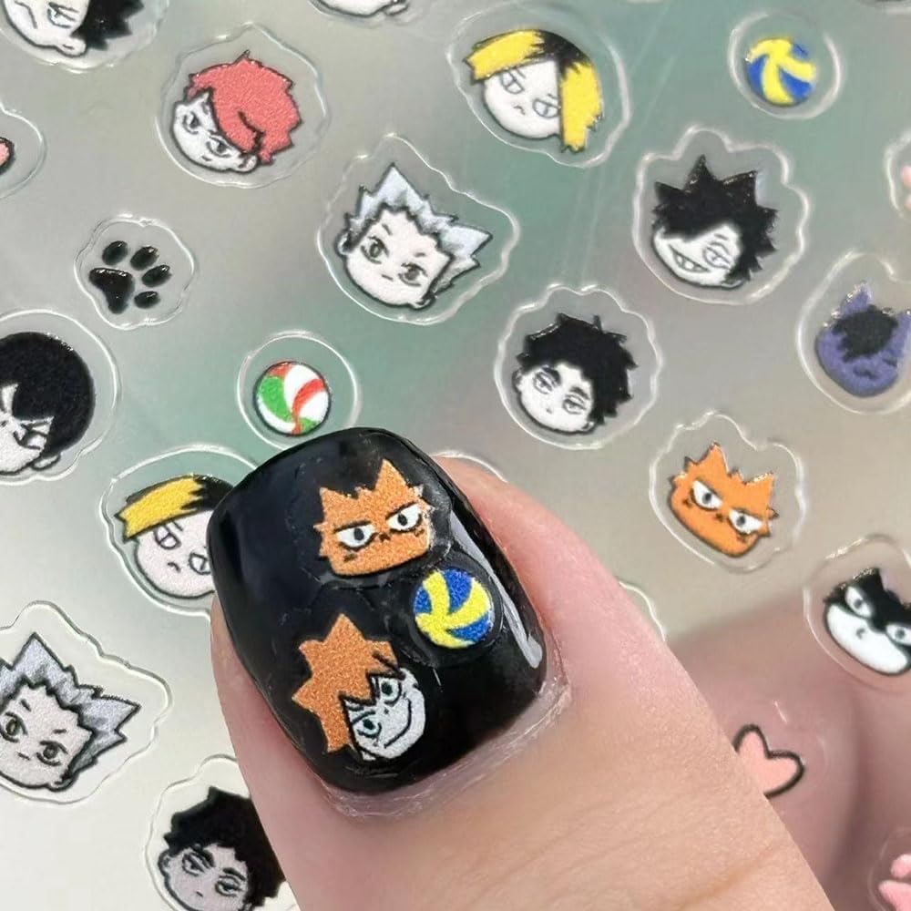 Haikyu Goods, Nail Stickers, Set of 2, Embossed, Nail Stickers, 3D, Cute, Character, Nail Art, Deco Material, DIY, Shouyo Hinama, Toyo Kagayama, Toru Oikawa, Solo Nail Polishing, Tetsuro Black Tail (1 piece)