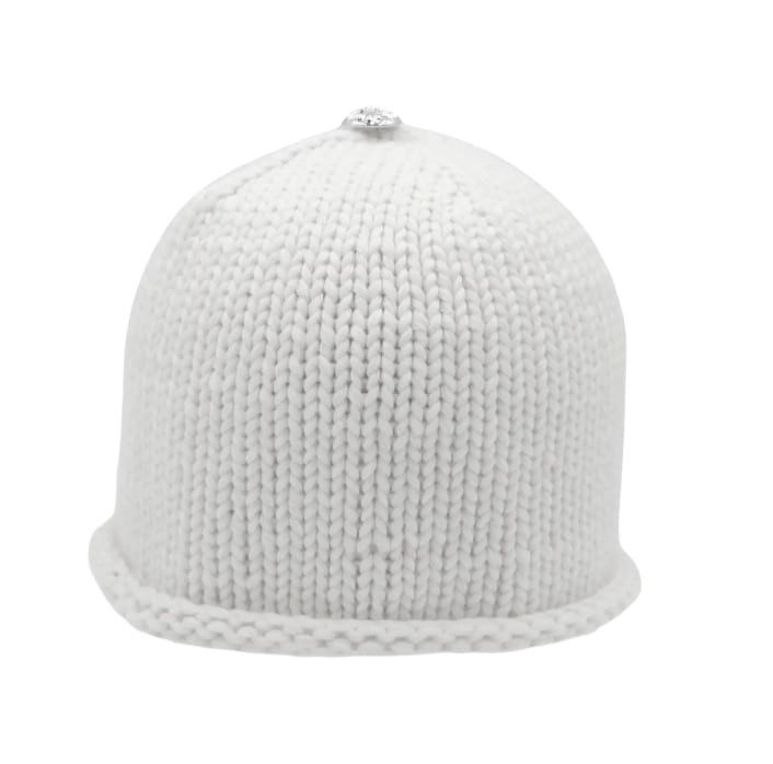 CHROME HEARTS 'BEADED CROSS' CREAM KNIT BEANIE