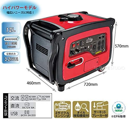 PROMOTE PEG-3200i Inverter Generator, 4 Cycle Gasoline Type, 3.2 kVA High Power Model