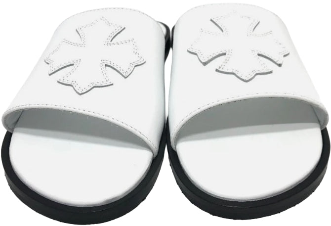 CHROME HEARTS 'CROSS PATCH' WHITE SANDALS