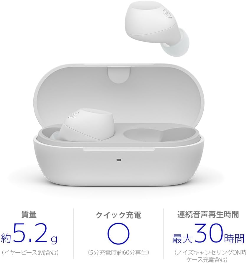 Sony WF-C710N White Wireless Earbuds, High Performance Noise Canceling, Bluetooth Long Battery, External Sound Capture, IPX4 Splashproof, Lightweight, Compact, Multi-Point Connection