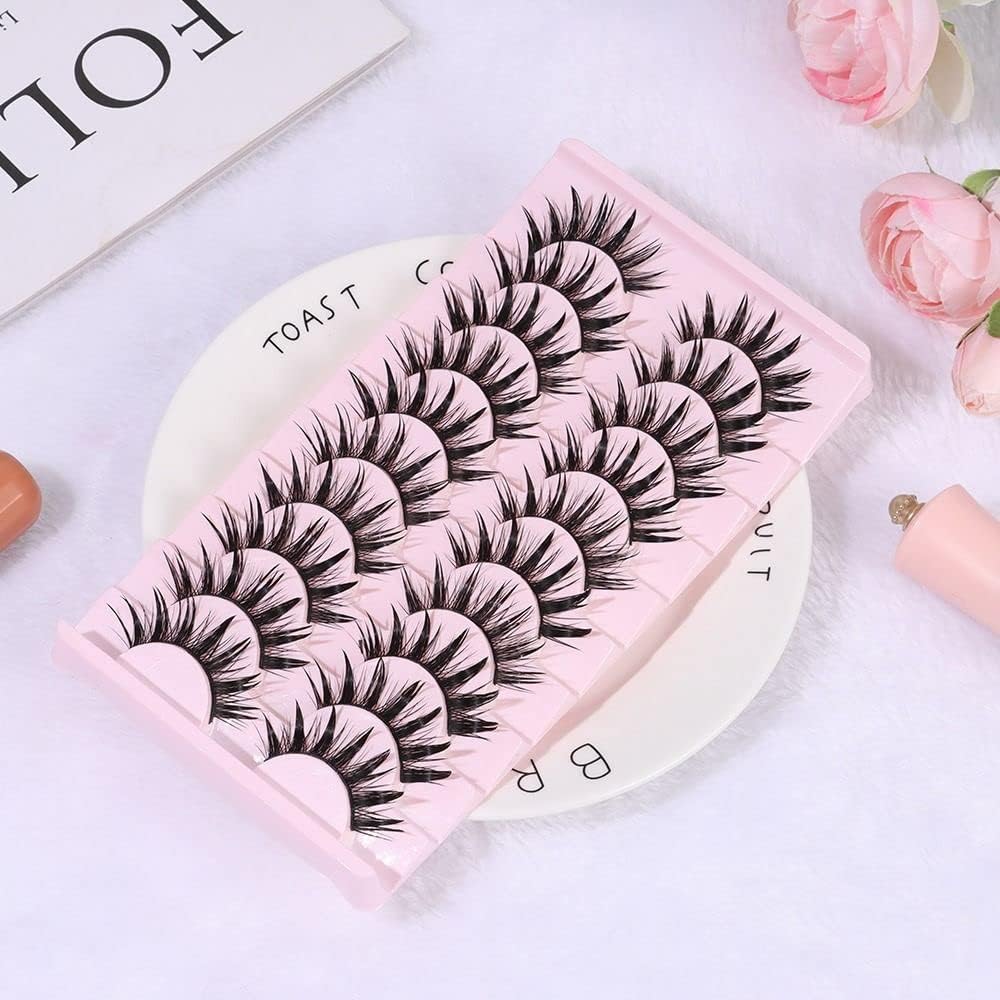 10 Pairs False Eyelashes, Dramatic Cartoon Eyelashes, Wet Look 16mm Eyelashes, Natural Look Fluffy Spiky Eyelashes, Timink Eyelashes, Fluffy Cat Eyelashes, Delicate and Attractive Eye Makeup