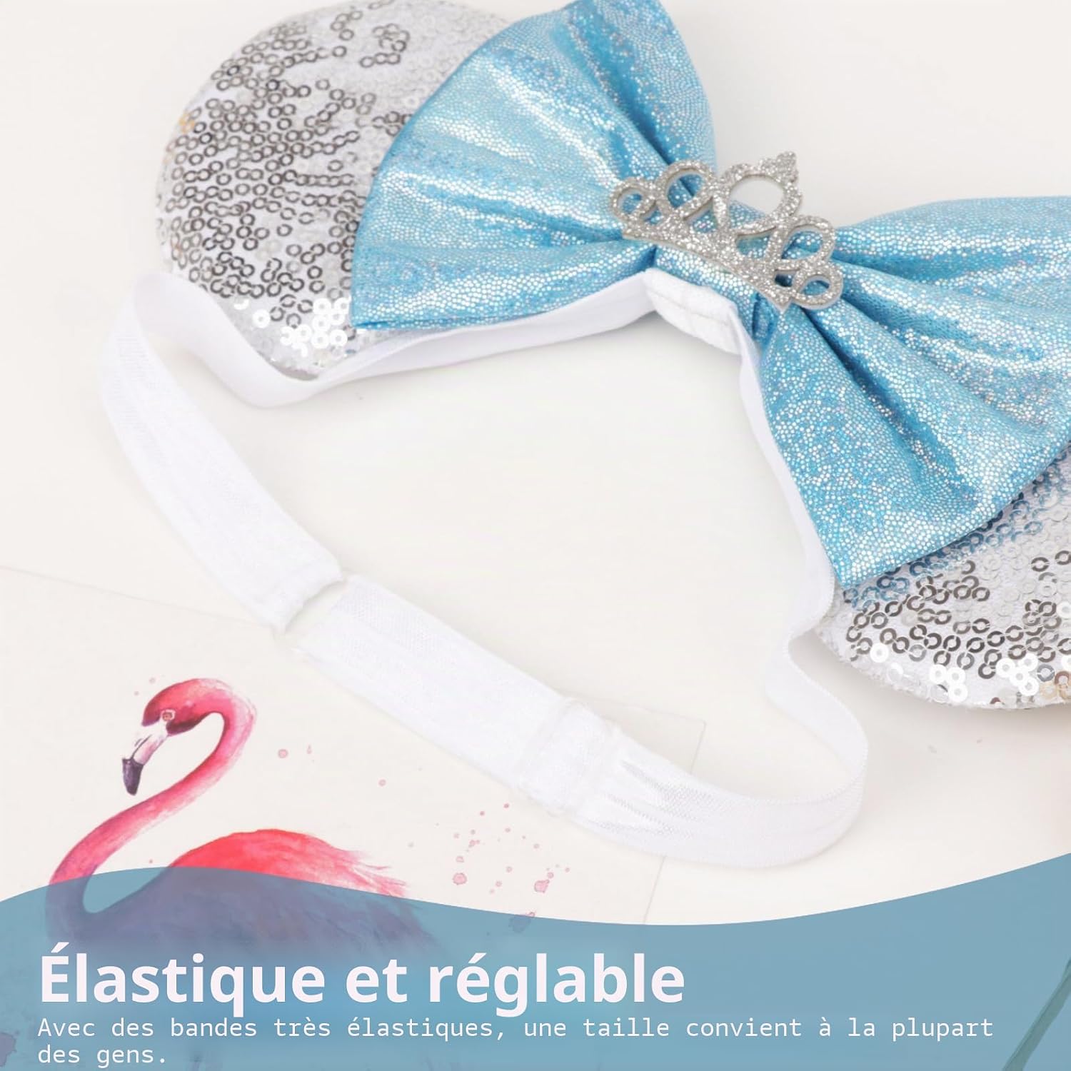 DRESHOW Minnie Ears Headbands Mouse Ears Sequins Bow Headbands Adjustable Elastic Headband Sequins Party Decoration Costume Cosplay for Women