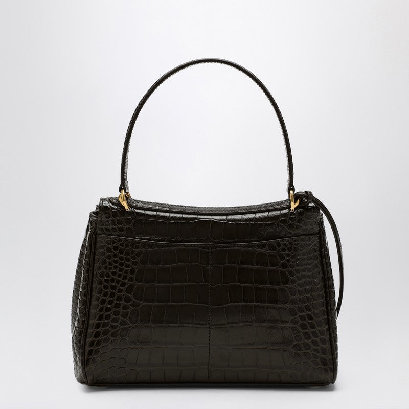 Balenciaga 茶色のワニエフェクトレザーのバレンシアガスモールロデオバッグ - Image 2
