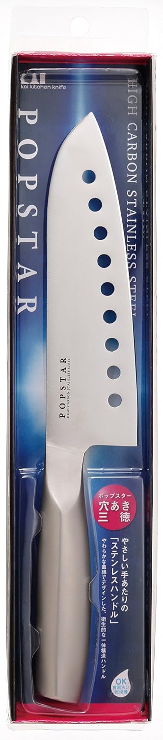 Kai Corporation AB5115 High Carbon Stainless Steel Perforated Santoku Knife, 6.5 inches (165 mm) Pop Star