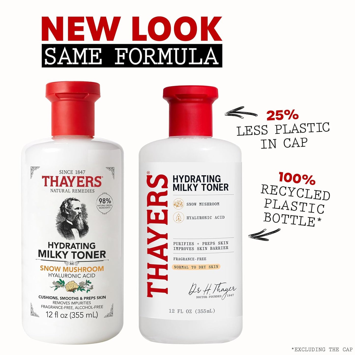 THAYERS Tónico facial lechoso para el cuidado de la piel con Tremella de hongos y ácido hialurónico, tónico facial suave natural, para piel seca y sensible, 12.0 fl oz