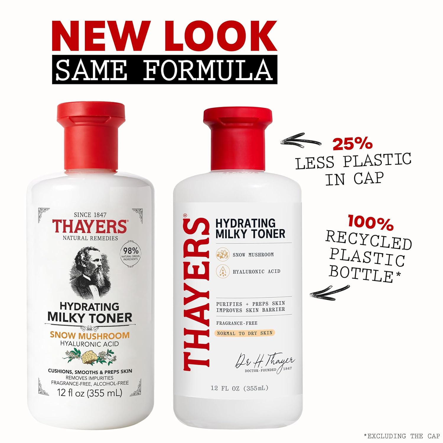 THAYERS Tónico facial lechoso para el cuidado de la piel con Tremella de hongos y ácido hialurónico, tónico facial suave natural, para piel seca y sensible, 12.0 fl oz