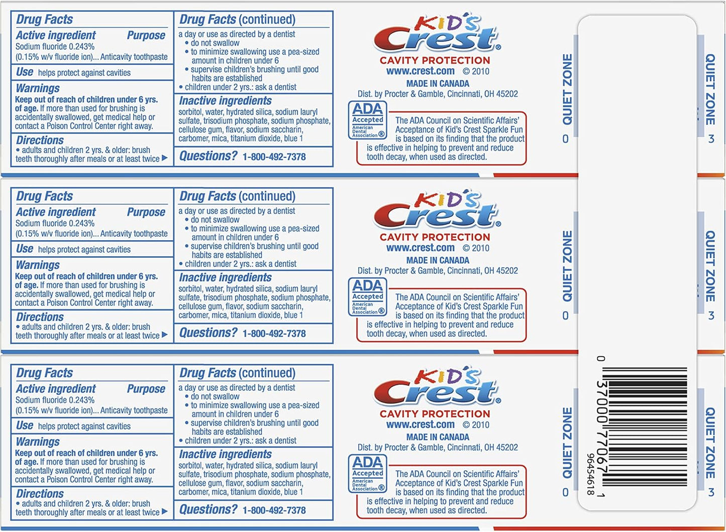 Crest Kid's - Pasta de dientes con protección contra las caries para niños y niños pequeños a partir de 2 años, sabor Sparkle Fun, 4.6 onzas (paquete de 3), pasta de dientes para niños, el embalaje