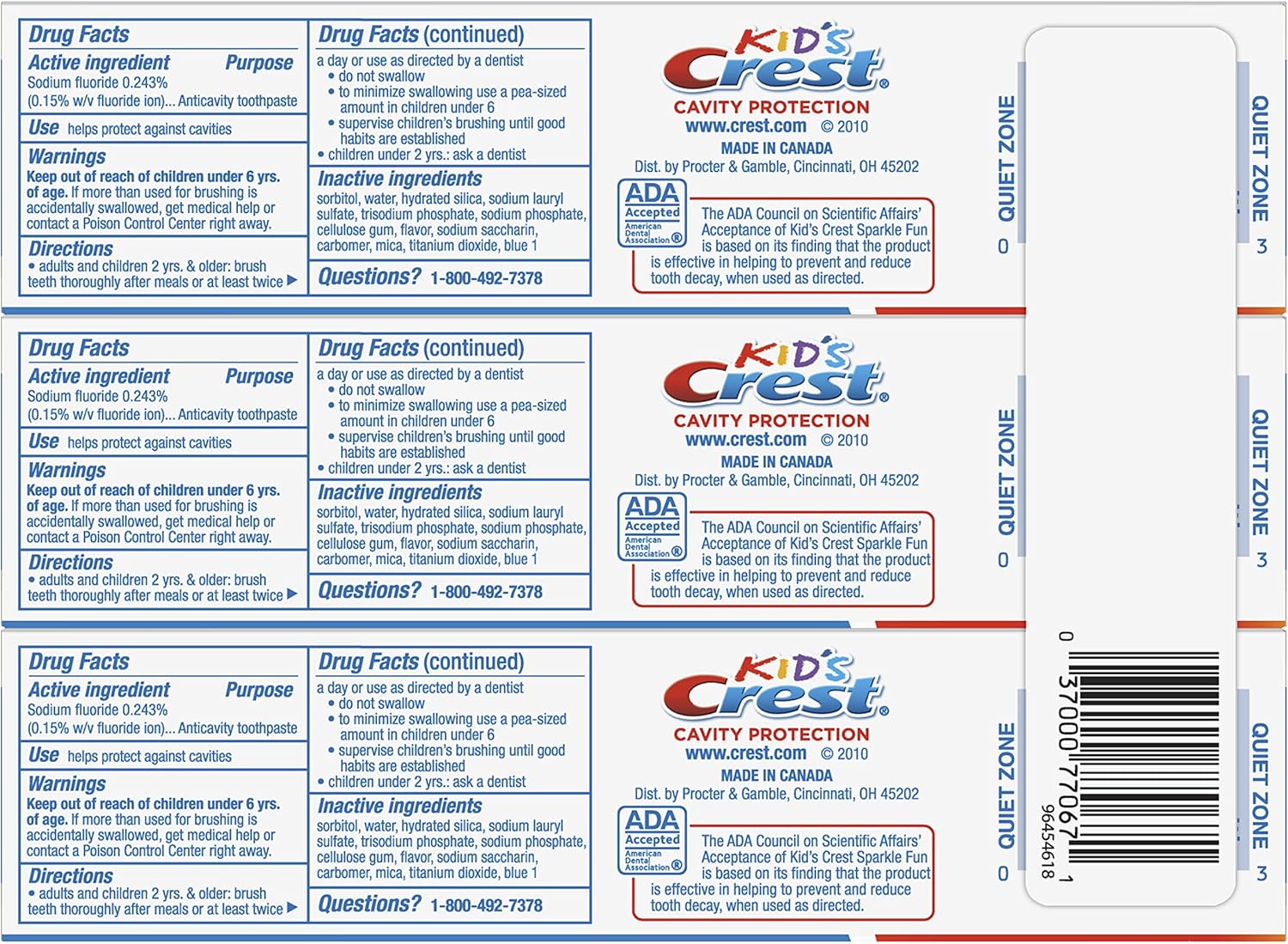 Crest Kid's - Pasta de dientes con protección contra las caries para niños y niños pequeños a partir de 2 años, sabor Sparkle Fun, 4.6 onzas (paquete de 3), pasta de dientes para niños, el embalaje