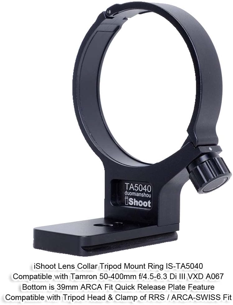 iShoot Metal Lens Support Collar, Lens Bracket Collar, Tripod Socket, Camera Ring Style Tripod Mount, Tripod Mount Ring, Compatible with Tamron 50-400mm f/4.5-6.3 Di III VXD A067, Bottom Quick Release
