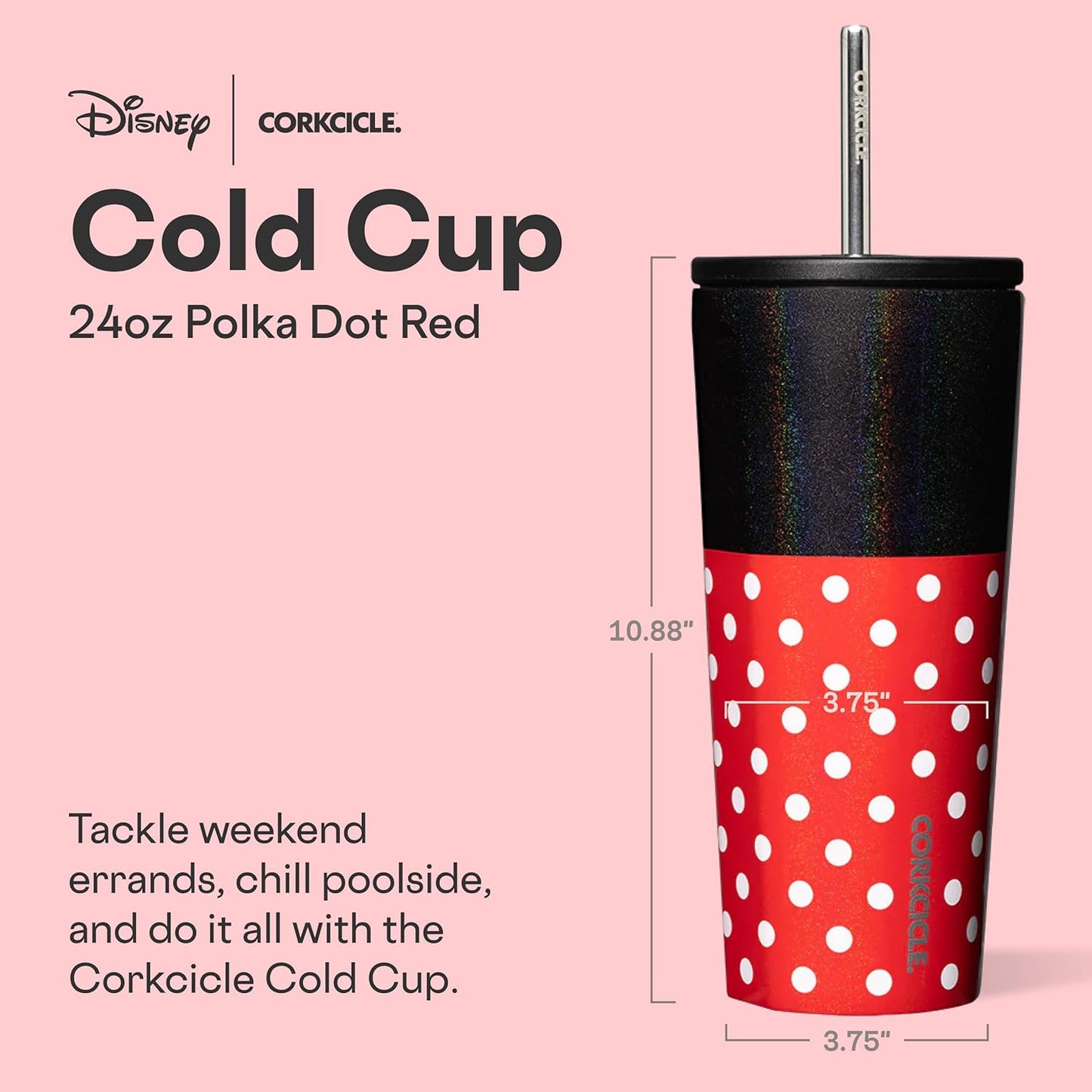 Corkcicle Vaso frío de Disney, mantiene las bebidas frías durante 12 horas, acero inoxidable con triple aislamiento, popote y tapa de rosca, regalo de verano, mantiene las bebidas frías - 24 onzas