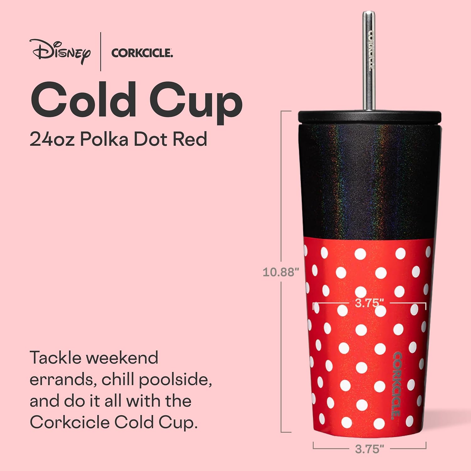 Corkcicle Vaso frío de Disney, mantiene las bebidas frías durante 12 horas, acero inoxidable con triple aislamiento, popote y tapa de rosca, regalo de verano, mantiene las bebidas frías - 24 onzas