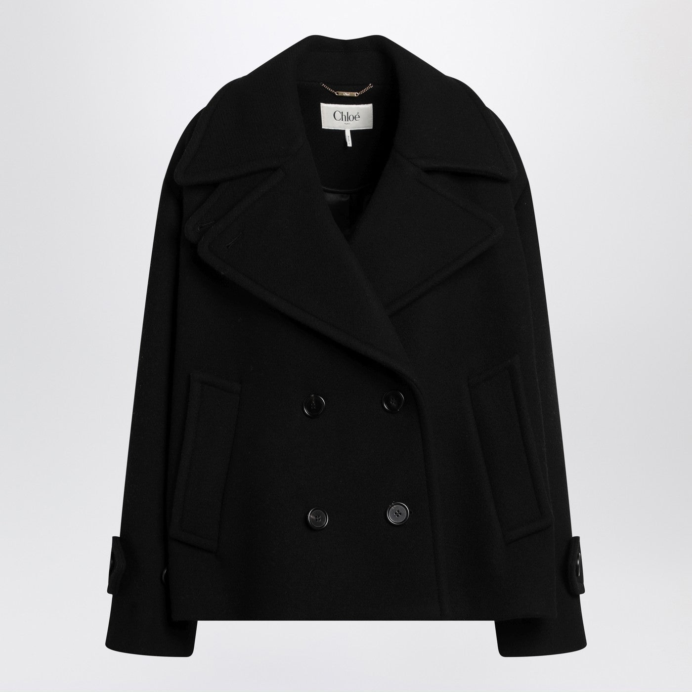 Chloe ウールブレンドのクロエダブルブレストブラックコート - Image 2