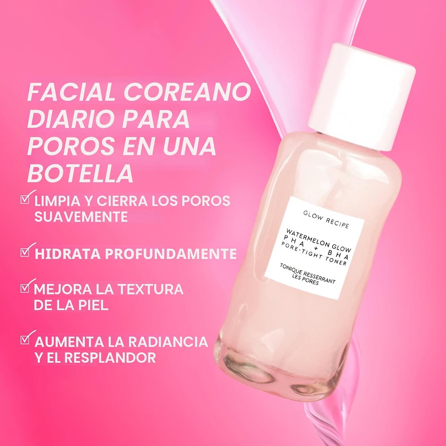 Glow Recipe PHA + BHA Tónico Facial - Minimizador de Poros de Cuidado Coreano de la Piel & Exfoliante Facial Suave para Apretar, Hidratar & Exfoliar - Glicerina, Sandía & Agua de Cactus (40ml)