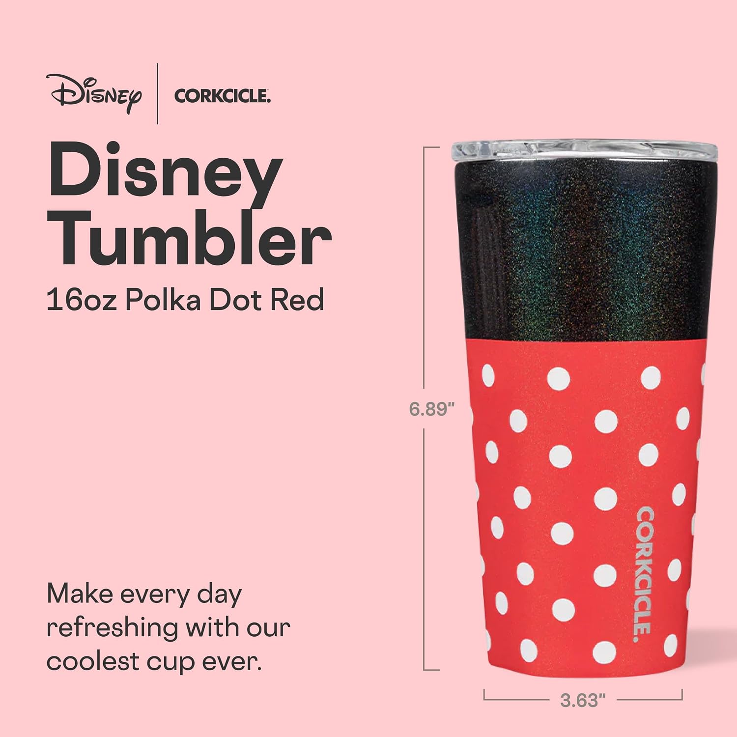 Corkcicle Vaso de Disney – Acero inoxidable con triple aislamiento – Mantiene las bebidas frías 9 horas – Tapa a prueba de derrames y reutilizable – Regalo de vasos de verano – Mantiene las bebidas