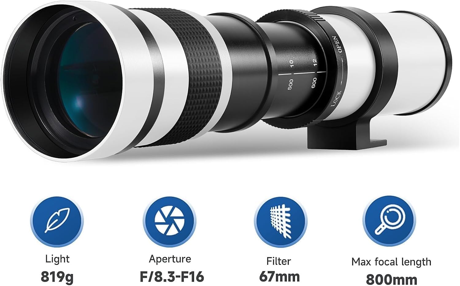 JINTU 420-1600mm Telephoto Zoom Lens for F/8.3-F16 80D, 70D, 77D, 60D, 60Da, 1Ds, Mark III and II 7D, 6D, 5D, 5DS Rebel T7i, T7s, T6s, T6i, T6, T5i, T5, T4i, T3, SL2 4000D 20000D d 1200 d 650d 550d