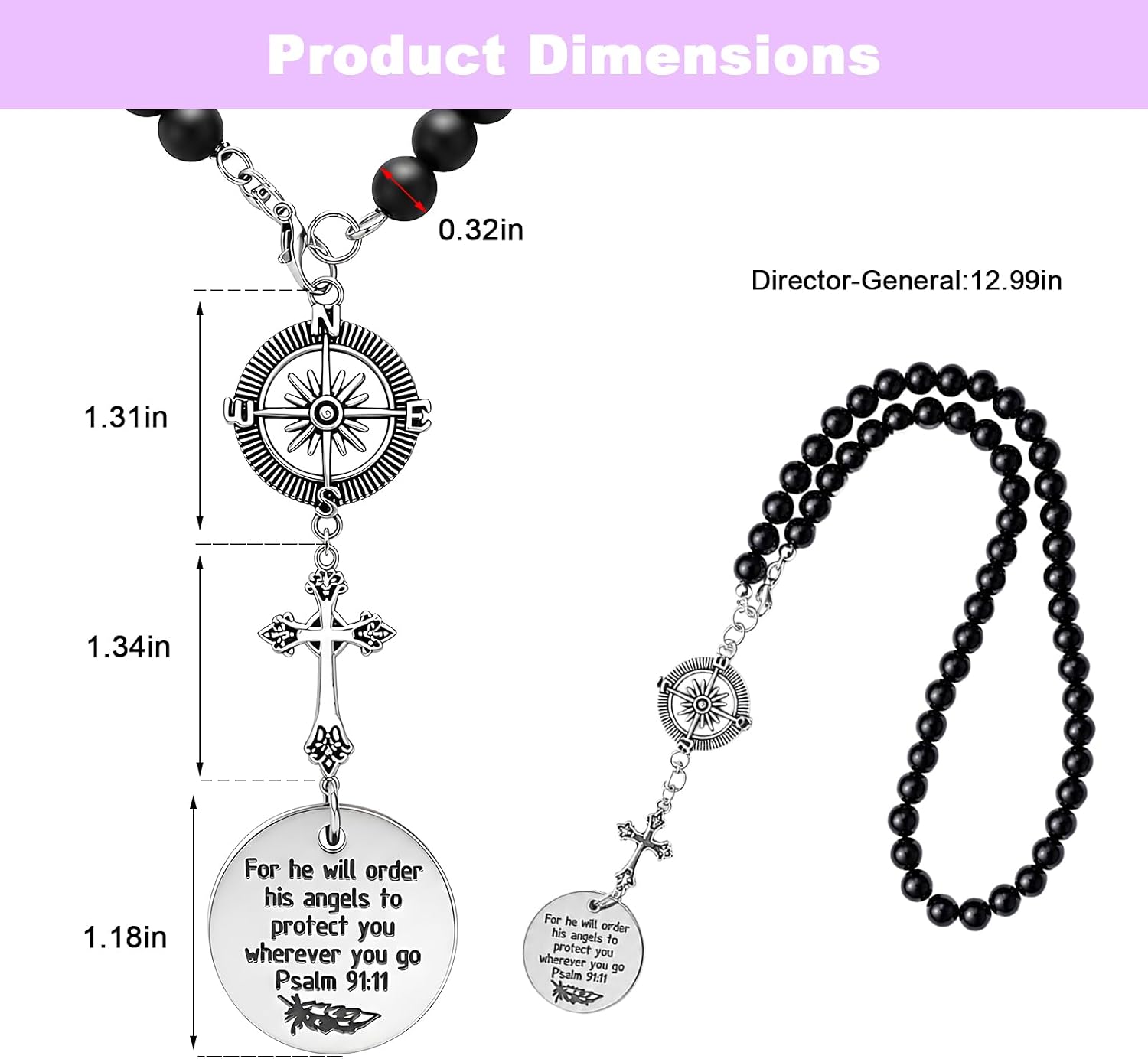 Cross Car Charm, Religious Bible Verse Auto Rear View Mirror Pendant, Psalm 91:11 Christian Rear View Mirror Hanging Ornament Cross Charm for Most Vehicles, Car Accessories