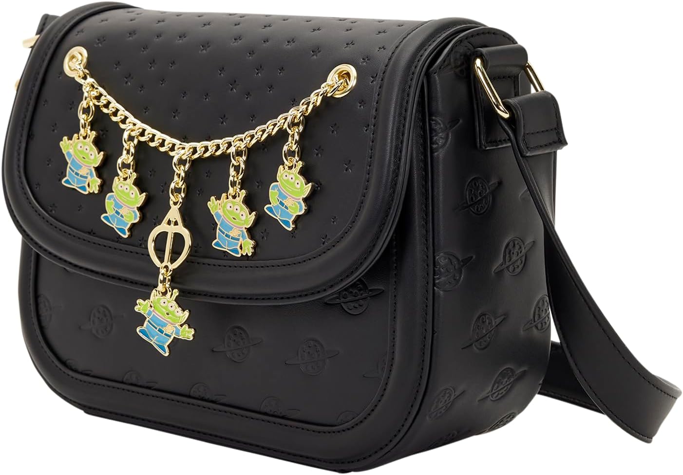 Loungefly Disney: Pixar - Toy Story 5 - Aliens - Dijes esmaltados en cadena - Bolso cruzado con correa ajustable para el hombro con dijes - Regalos para niños y adultos - Bolsas coleccionables