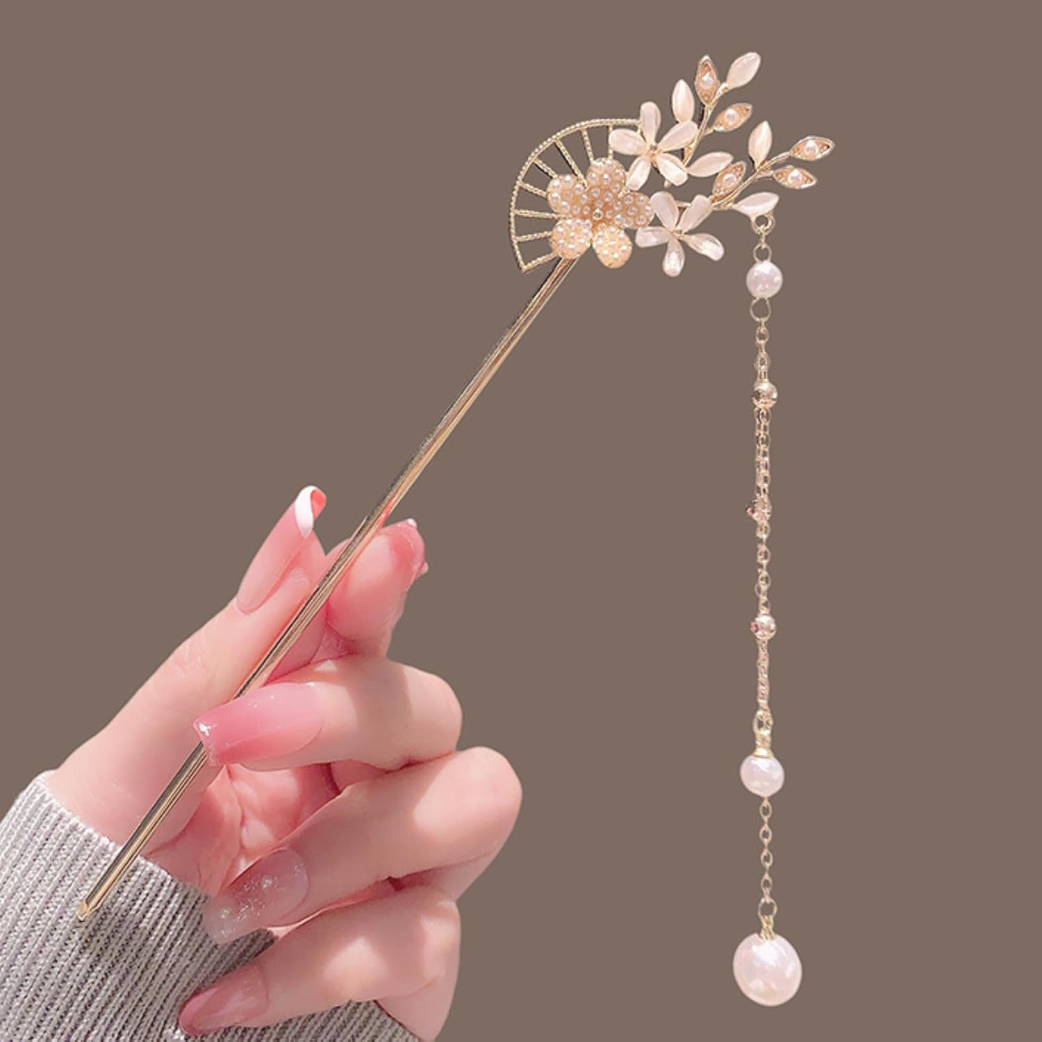 EZ PEACH Cherry Blossom Flower Pearl Hairpin Hair Clip Bangs Hair Closure Kimono Kimono Hair Accessory (Flower 02)