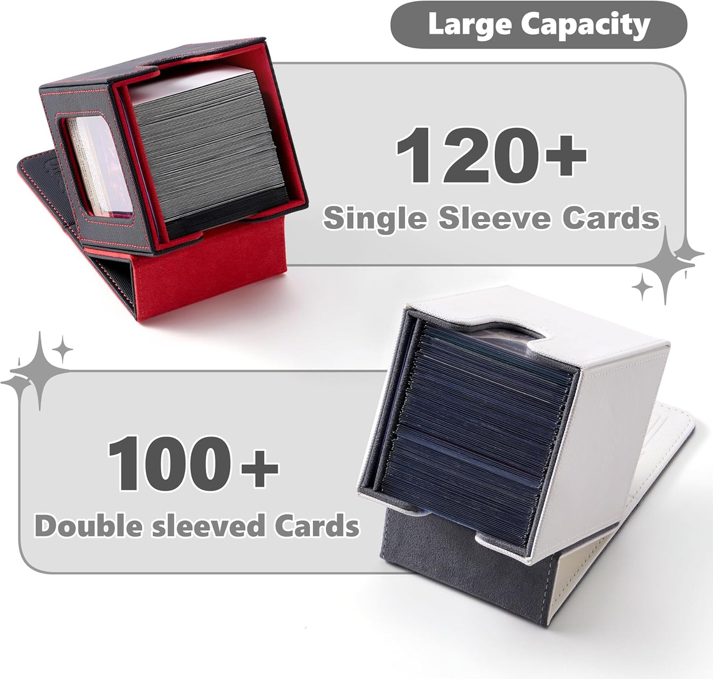 Venssu Deck Case Trading Card Case Card Display Window for 100 Cards Double and Triple Sleeve Compatible Vertical Storage with 2 Dividers and 1 Top Loader Made of Leather (Dragon)