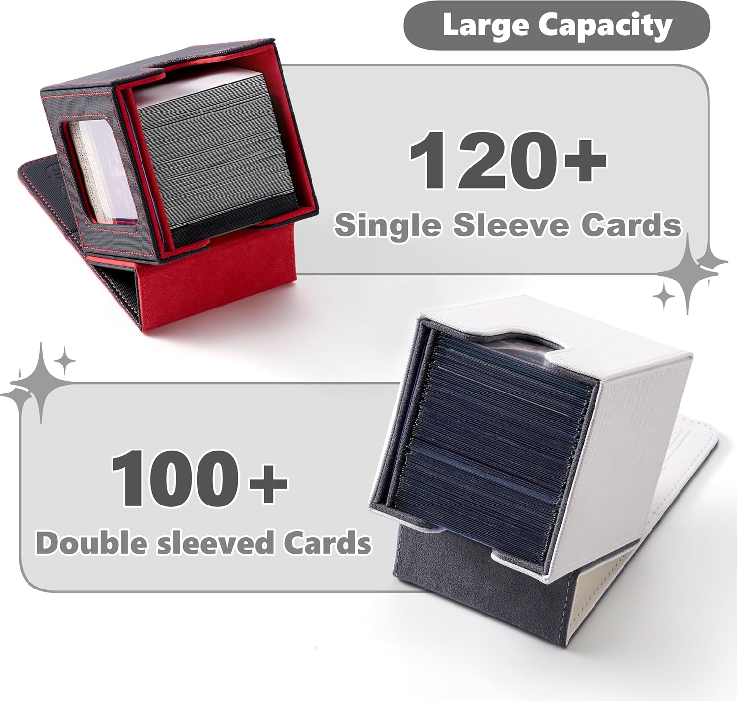 Venssu Deck Case Trading Card Case Card Display Window for 100 Cards Double and Triple Sleeve Compatible Vertical Storage with 2 Dividers and 1 Top Loader Made of Leather (Dragon)