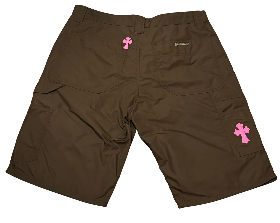 CHROME HEARTS 'DOUBLE PATCH' NYLON & LEATHER DOUBLE KNEE CARPENTER SHORTS
