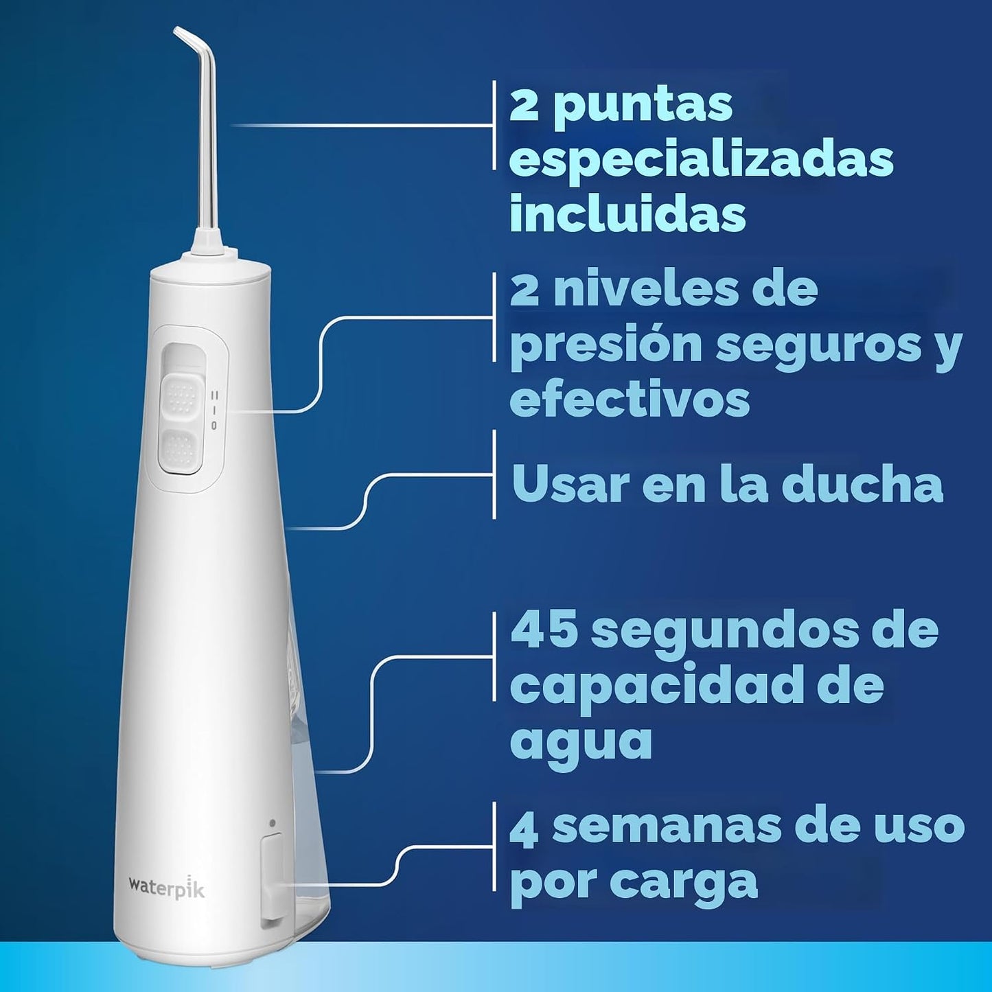 Waterpik Irrigador de agua portátil recargable Pulse 3100 inalámbrico para dientes, encías, cuidado de aparatos ortopédicos y viajes con 2 puntas de hilo dental, impermeable para uso en la ducha, aceptado por ADA, WF-20 blanco, exclusivo de Amazon