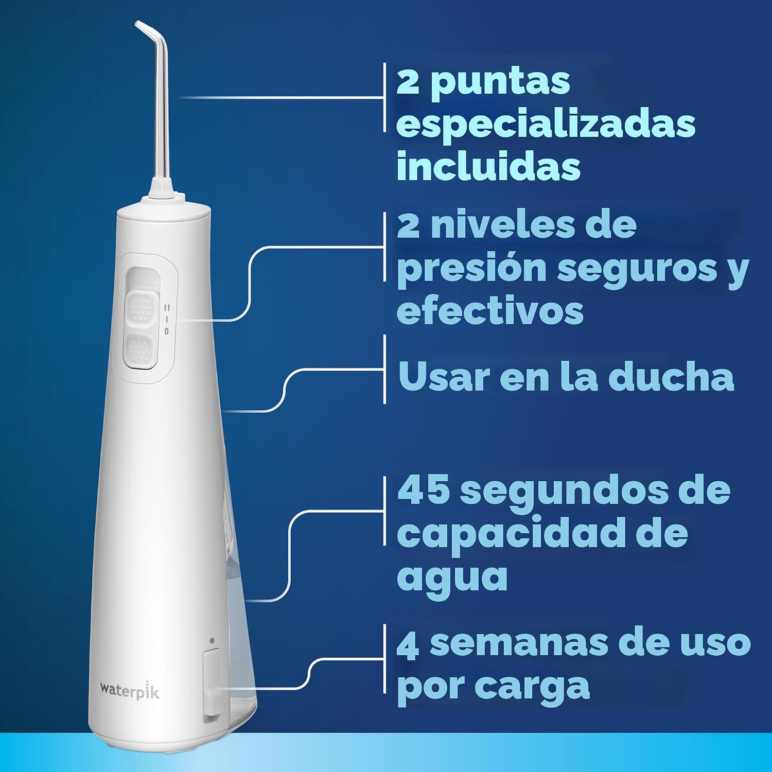 Waterpik Irrigador de agua portátil recargable Pulse 3100 inalámbrico para dientes, encías, cuidado de aparatos ortopédicos y viajes con 2 puntas de hilo dental, impermeable para uso en la ducha, aceptado por ADA, WF-20 blanco, exclusivo de Amazon