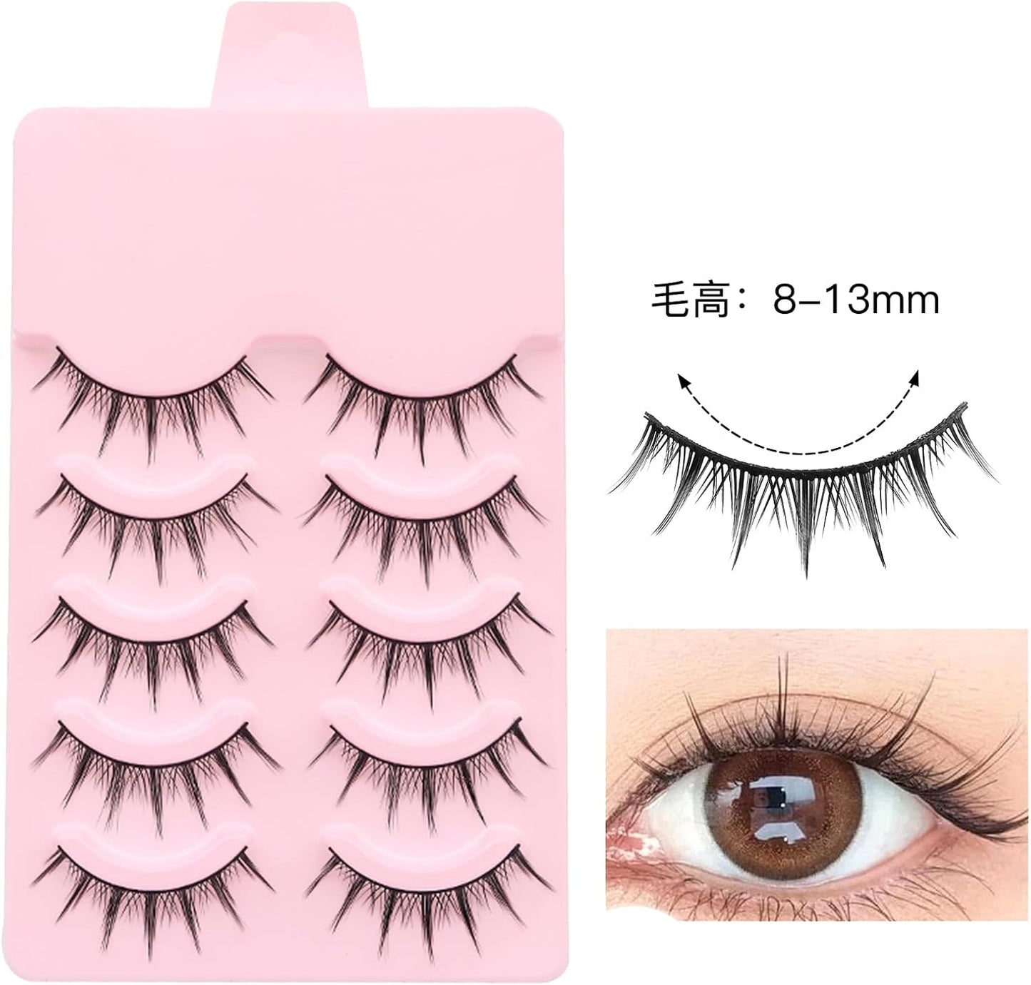 Fake Eyelashes, Natural, Ultra Lightweight, Soft, Everyday Makeup, Cosplay, Devil Style, 5 Pairs