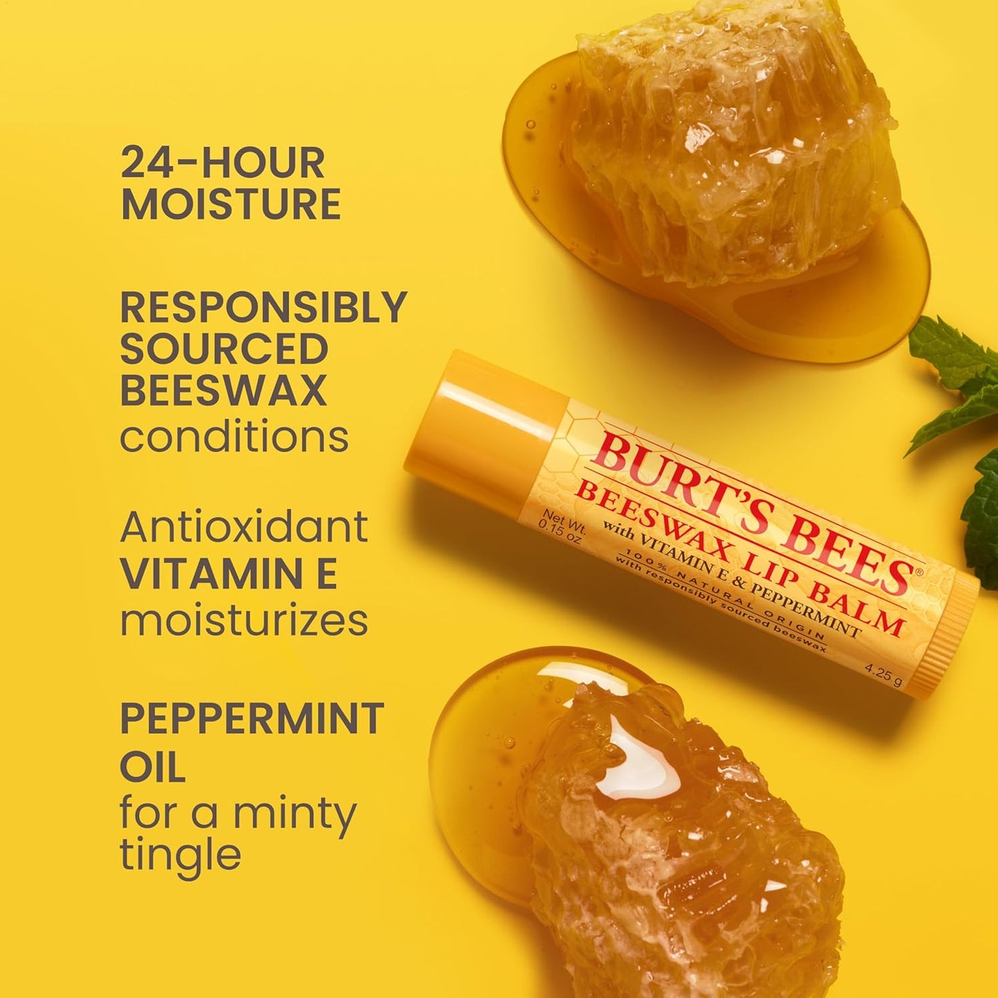 Burt's Bees Bálsamo labial – Cera de abeja original, hidratante labial con cera de abejas de origen responsable, sin tinte, tratamiento acondicionador de origen natural, 2 tubos, 0.15 onzas.