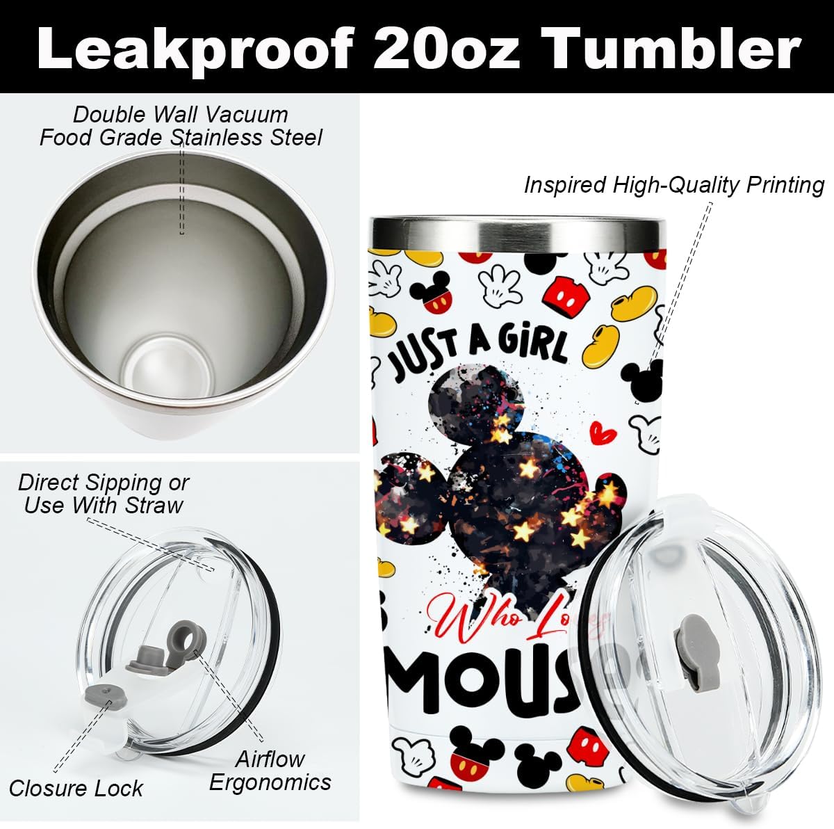 Inspired Cartoon Mouse - Taza de café mágica para amantes del ratón, regalos temáticos de animales para mujeres, niñas, sobrinas, amistad, cumpleaños, Navidad, 20 onzas, taza térmica de viaje de acero inoxidable con aislamiento