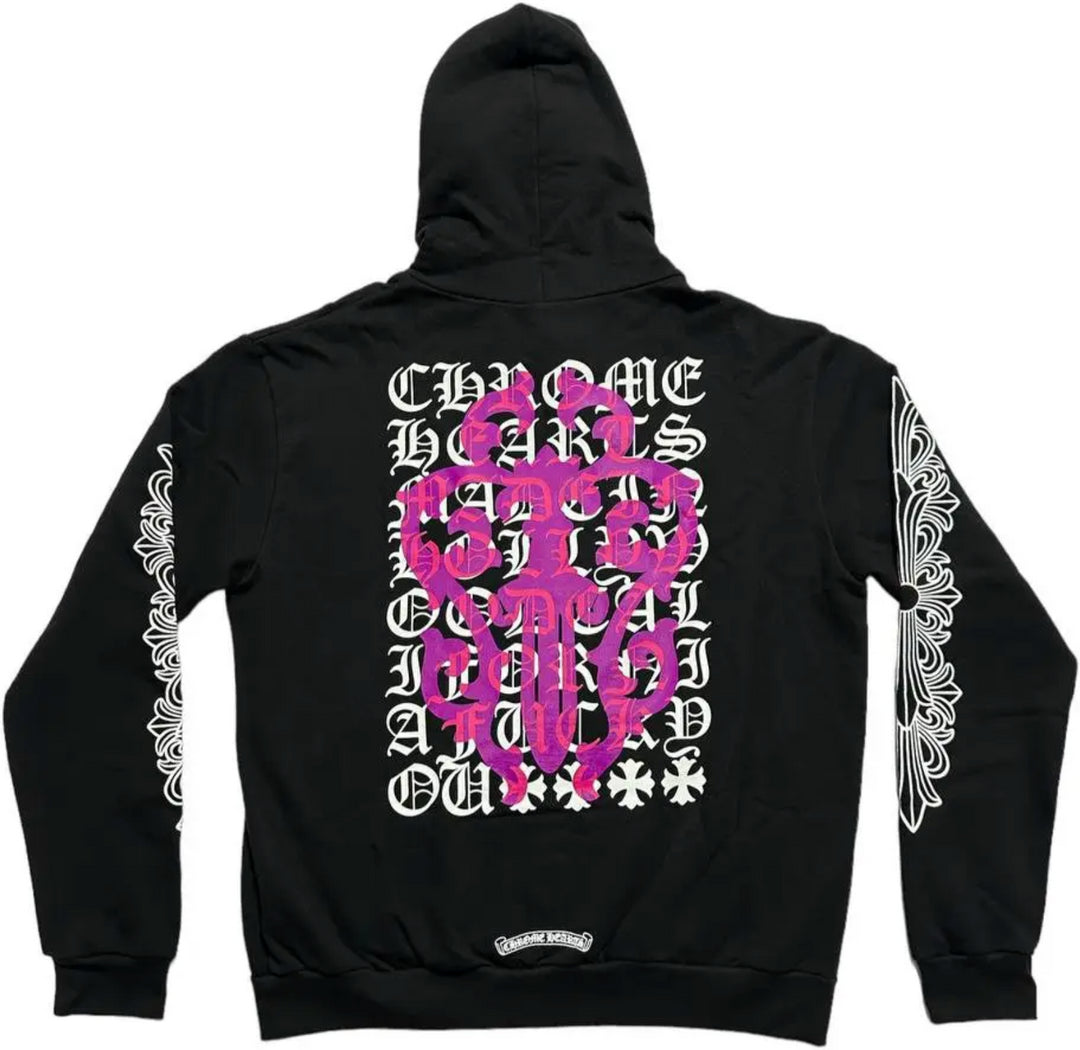 CHROME HEARTS 'PINK DAGGER' SCROLL LOGO HOODIE BLACK