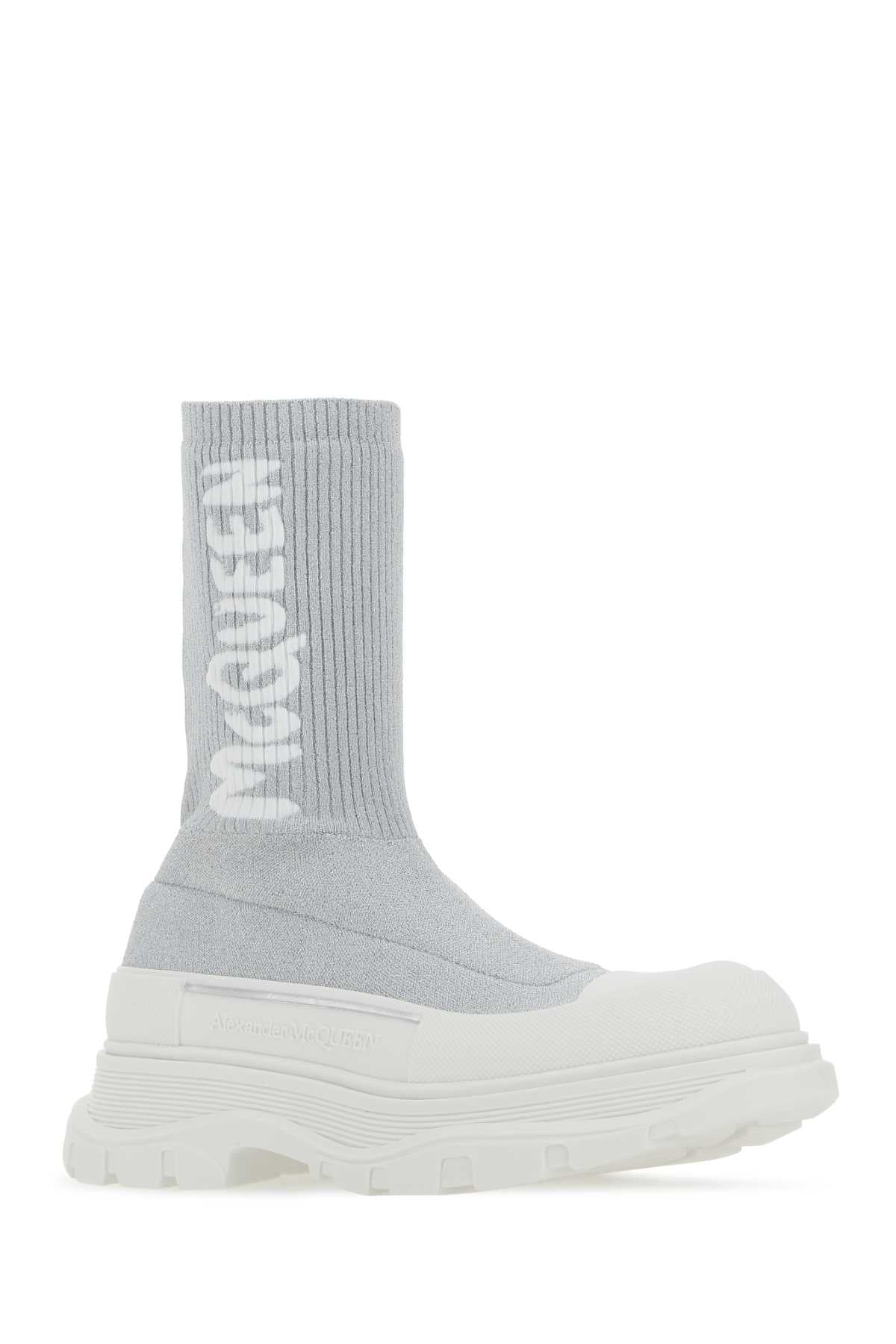 Alexander Mcqueen アレクサンダーマックイーングレーストレッチナイロントレッドスリックスニーカー - Image 2