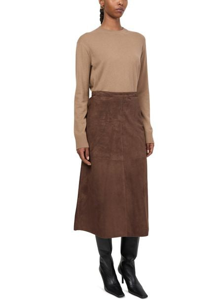 S MAX MARA Cipria in suede leather midi skirt - Image 2
