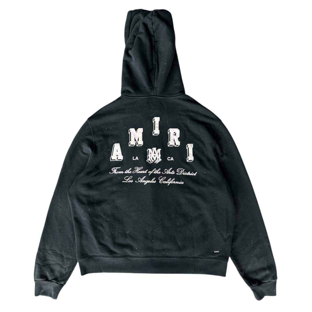 AMIRI VINTAGE BLACK & WHITE COLLEGIATE LOGO HOODIE