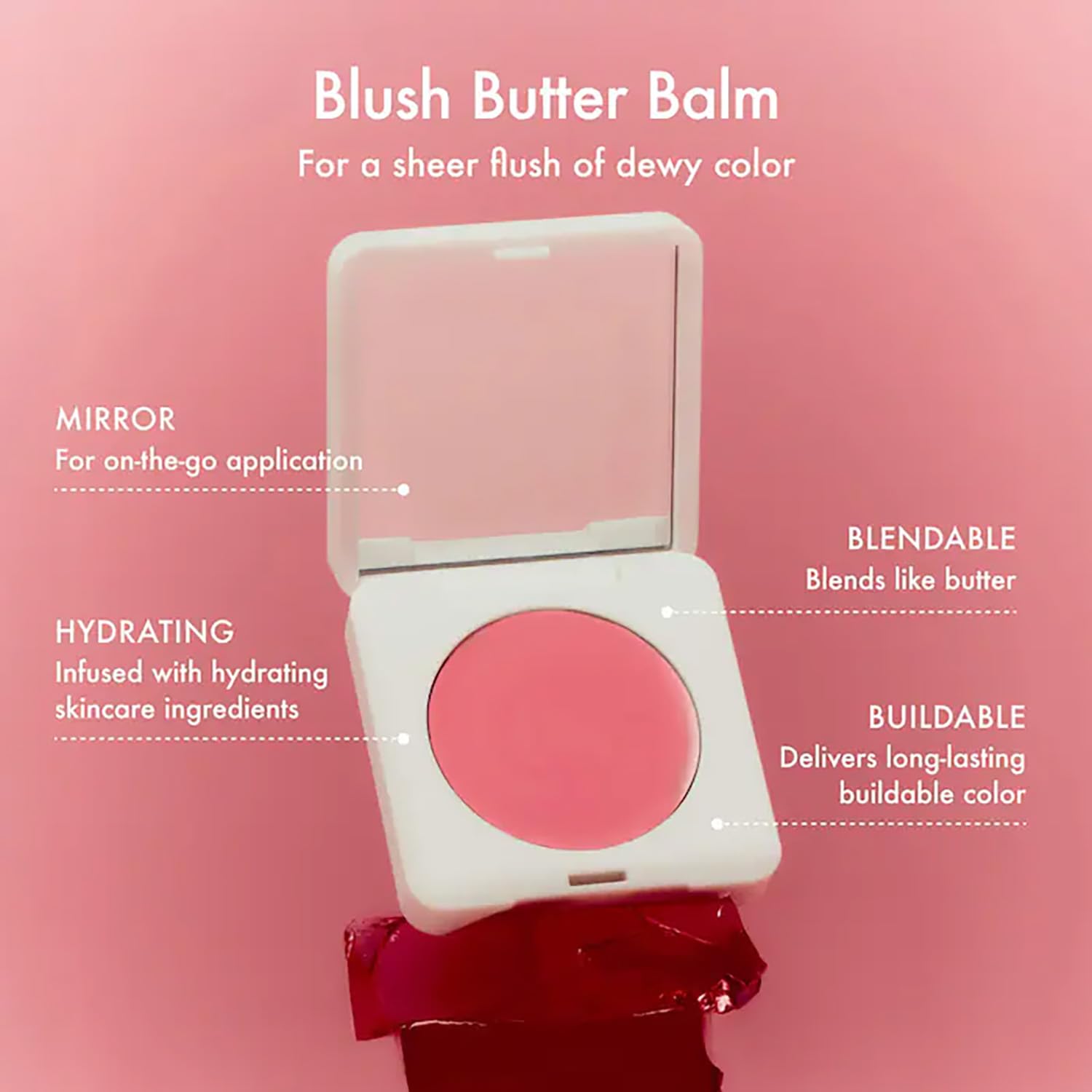 Summer Fridays Blush Butter Balm - Skincare-Infused Hydrating Cream Blush with Hyaluronic Acid, Ceramides, & Shea Butter for a Dewy Flush of Color - Cheek and Lip Tint - Pink Sunset (0.14 Oz)