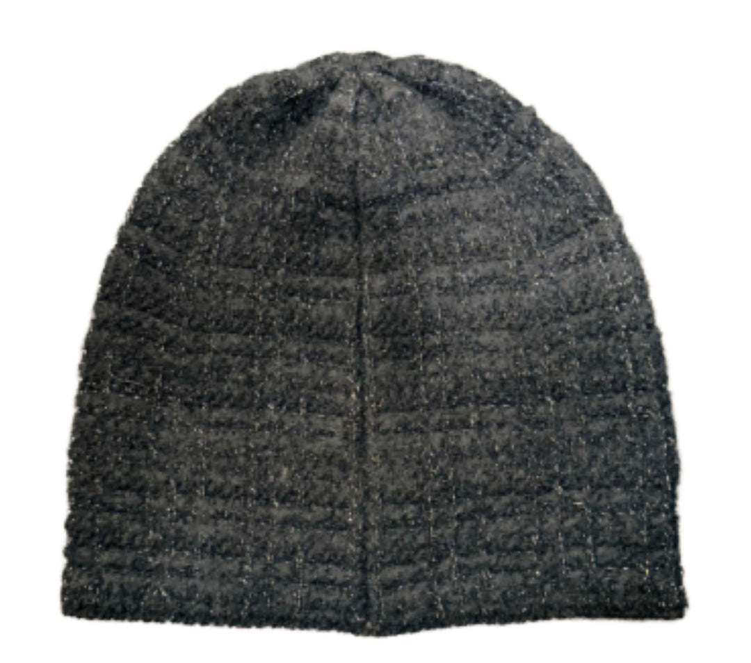 CHANEL TWEED BLACK/SILVER GLITTER WOVEN BEANIE (VERSION 2)