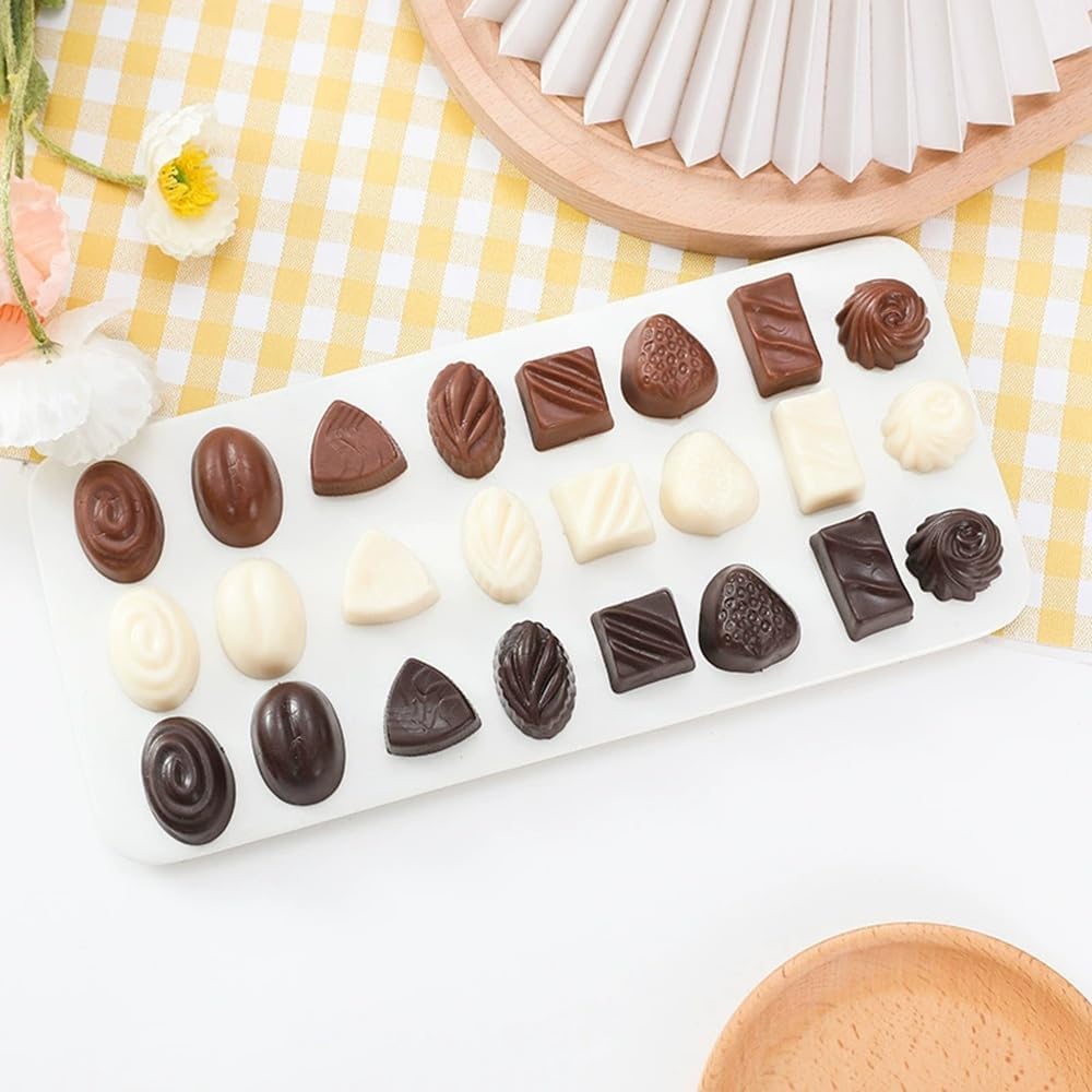 Myth Square Fake Chocolate, Candy, White, Black, Brown, Food Sample, Decoration, Christmas, Valentine's Day, Halloween, White Day Figurines, 3 Colors x 8, Set of 24