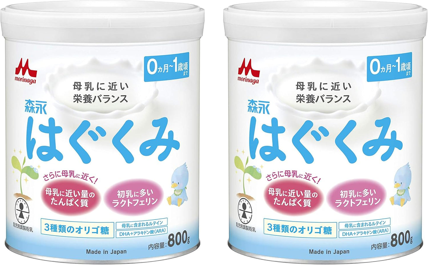 Morinaga Hagukumi Large Cans, 28.7 oz (800 g) x 2 Cans, 0 Months to 1 Year Oligosaccharide, Lactoferrin, 3 Kinds of Oligosaccharide + Morinaga Hagukumi Eco Raku Pack, Refill Use, 1600 g (400 g x 2