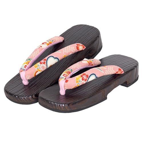 Kimono Living Clogs, Women's Cute (Natural Single Piece Paulownia Yukata Clogs), No Painting, 5 Colors to Choose from M/L