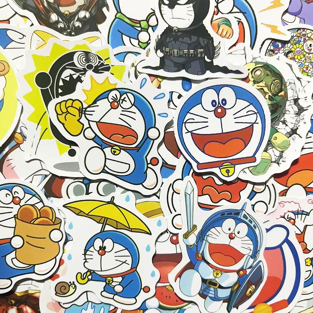 Anime Stickers Set of 60 Cute Robot Cats Cartoon Character Stickers Snowboard Guitar Car Bike Helmet Computer Portable Notebook Sticker for Children Students Anniversary Gift Birthday Present