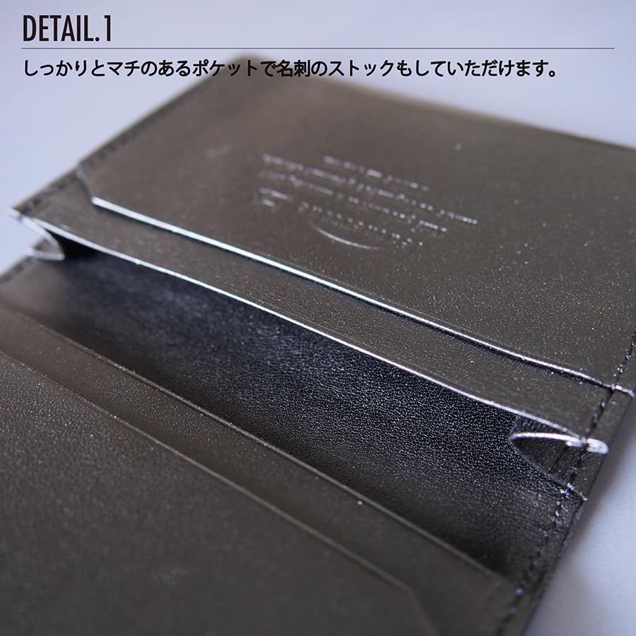 Leathertone 4TL0023 Business Card Holder, Made in Japan, Black Pier Leather x Indigo Dyeing + Tochigi Leather, Indigo × Black