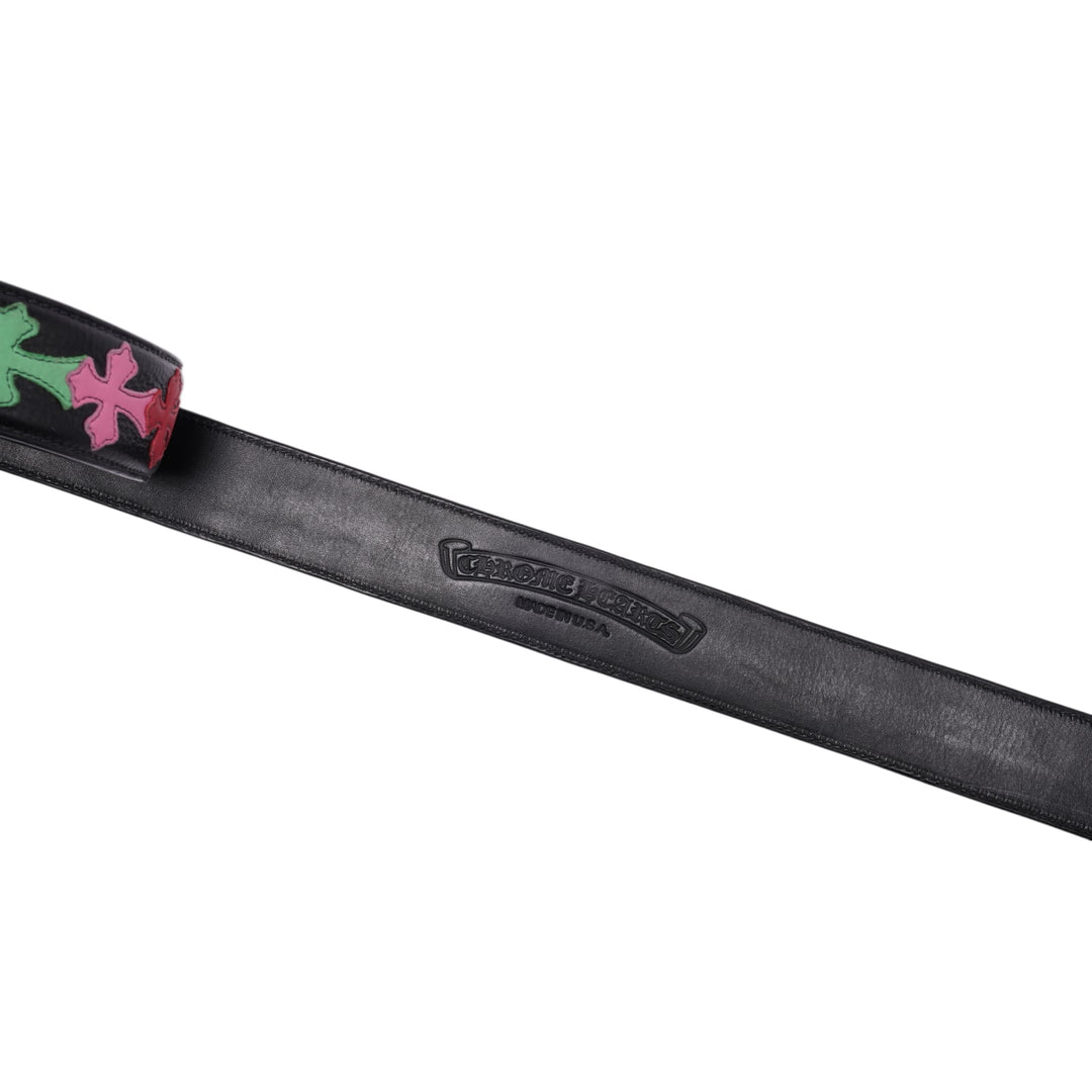 CHROME HEARTS LEATHER 'MULTI COLOR CROSS PATCH' BLACK BELT